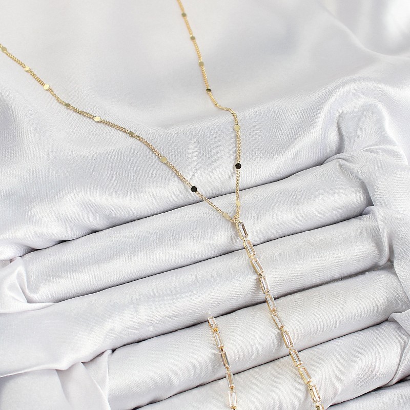 Pirinç Zirkon Taşlı Model Gold Renk Y Kolye