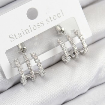 Pirinç Zirkon Taşlı Model Gümüş Renk Kadın Küpe