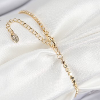 Pirinç Zirkon Taşlı Nazar Model Ezme Zincir Gold Renk Kadın Bileklik