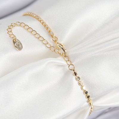 Pirinç Zirkon Taşlı Nazar Model Ezme Zincir Gold Renk Kadın Bileklik