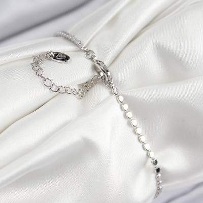 Pirinç Zirkon Taşlı Nazar Model Ezme Zincir Gümüş Renk Kadın Bileklik