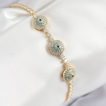 Pirinç Zirkon Taşlı Nazar Model Gold Renk Kadın Bileklik