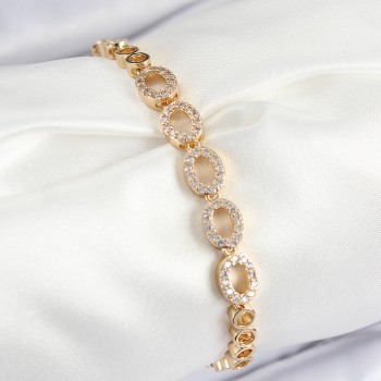Pirinç Zirkon Taşlı Oval Model Gold Renk Kadın Bileklik