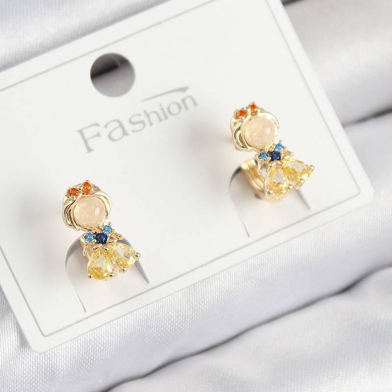 Pirinç Zirkon Taşlı Pamuk Prenses Model Gold Renk Çocuk Küpe