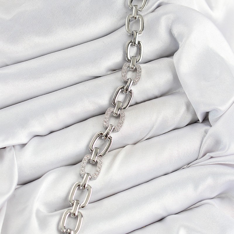 Pirinç Zirkon Taşlı Parçalı Zincir Model Gümüş Renk Kadın Bileklik