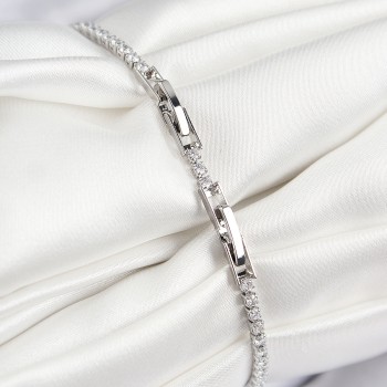 Pirinç Zirkon Taşlı Pembe Kalp Model Gümüş Renk Kadın Bileklik