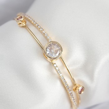 Pirinç Zirkon Taşlı Pırlanta Model Gold Renk Kadın Bileklik