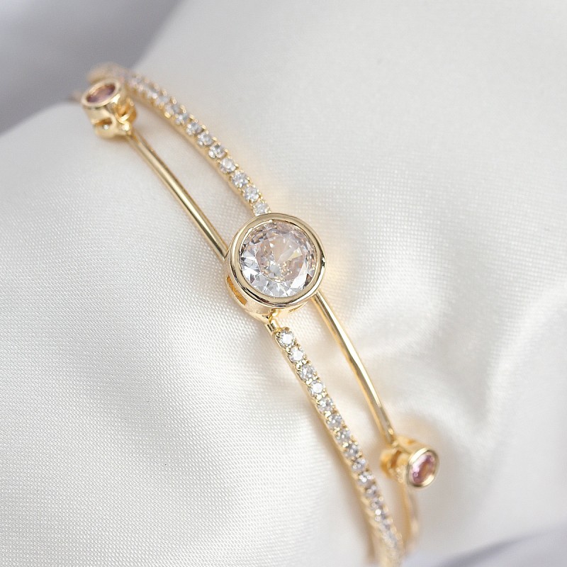 Pirinç Zirkon Taşlı Pırlanta Model Gold Renk Kadın Bileklik