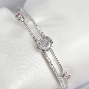 Pirinç Zirkon Taşlı Pırlanta Model Gümüş Renk Kadın Bileklik