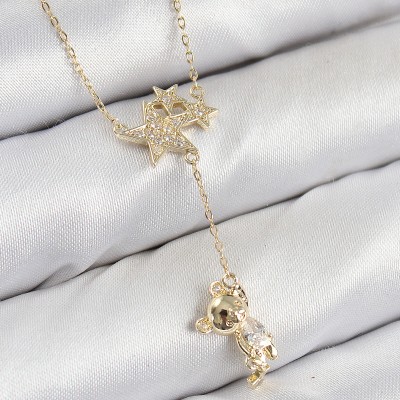 Pirinç Zirkon Taşlı Sallantılı Ayıcıklı Yıldız Model Gold Renk Kadın Kolye