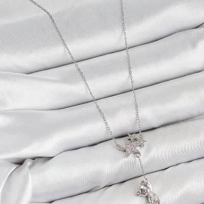 Pirinç Zirkon Taşlı Sallantılı Ayıcıklı Yıldız Model Gümüş Renk Kadın Kolye