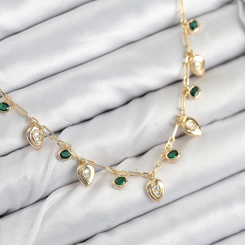 Pirinç Zirkon Taşlı Sallantılı Damla Model Gold Renk Kadın Kolye