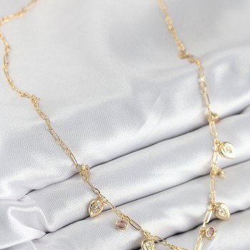 Pirinç Zirkon Taşlı Sallantılı Damla Model Gold Renk Kadın Kolye