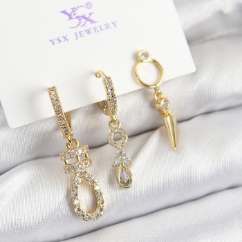 Pirinç Zİrkon Taşlı Sallantılı Model Gold Renk 3'lü Kadın Küpe