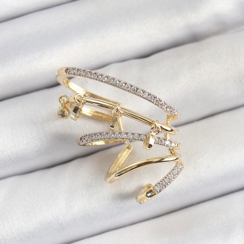 Pirinç Zirkon Taşlı Sıkıştırma Sağ Kıkırdak Gold Renk Kadın Küpe