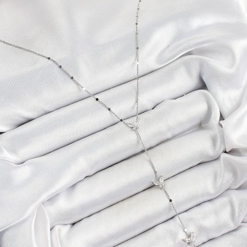 Pirinç Zirkon Taşlı Sıralı Kelebek Figürlü Y Model Gümüş Renk Kadın Kolye