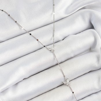 Pirinç Zirkon Taşlı Sıralı Kelebek Figürlü Y Model Gümüş Renk Kadın Kolye