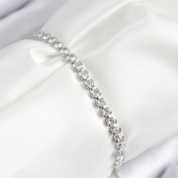 Pirinç Zirkon Taşlı Sıralı Model Gümüş Renk Asansörlü Kadın Bileklik