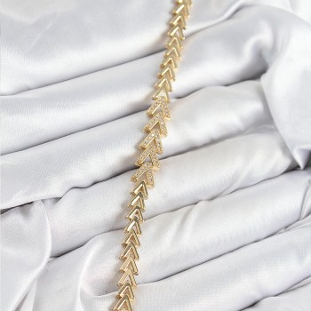 Pirinç Zirkon Taşlı Sıralı Ok Model Gold Renk Kadın Bileklik