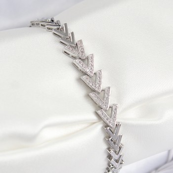 Pirinç Zirkon Taşlı Sıralı Ok Model Gümüş Renk Kadın Bileklik