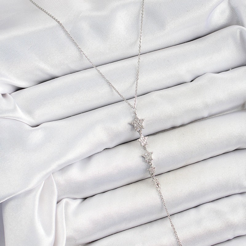 Pirinç Zirkon Taşlı Sıralı Yıldız Figürlü Y Model Gümüş Renk Kadın Kolye