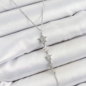 Pirinç Zirkon Taşlı Sıralı Yıldız Figürlü Y Model Gümüş Renk Kadın Kolye
