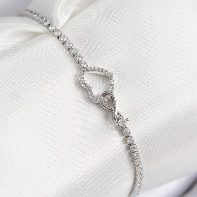 Pirinç Zirkon Taşlı Sonsuzluk Kalp Model Gümüş Renk Kadın Bileklik