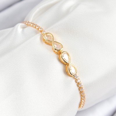 Pirinç Zirkon Taşlı Sonsuzluk Model Gold Renk Asansörlü Kadın Bileklik
