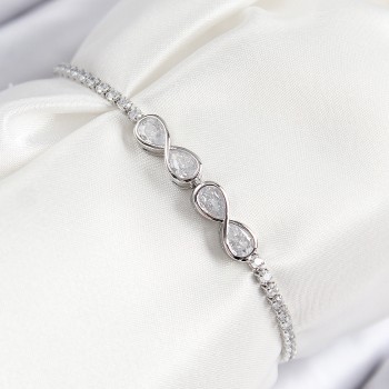 Pirinç Zirkon Taşlı Sonsuzluk Model Gümüş Renk Asansörlü Kadın Bileklik