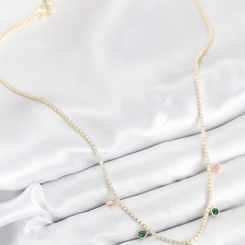 Pirinç Zirkon Taşlı Su Yolu Damla Model Gold Renk Kadın Kolye