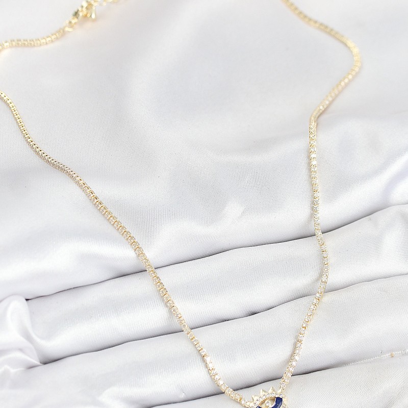 Pirinç Zirkon Taşlı Su Yolu Göz Model Gold Renk Kadın Kolye