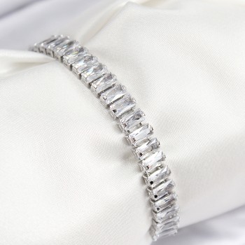 Pirinç Zirkon Taşlı Su Yolu Model Gümüş Renk Asansörlü Kadın Bileklik