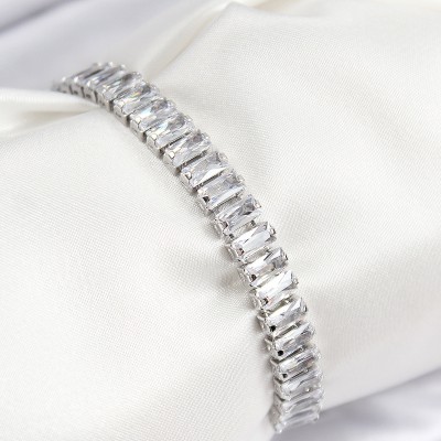 Pirinç Zirkon Taşlı Su Yolu Model Gümüş Renk Asansörlü Kadın Bileklik