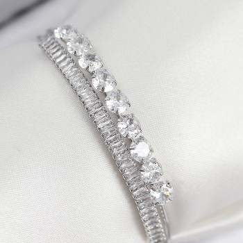 Pirinç Zirkon Taşlı Su Yolu Model Gümüş Renk Kadın Bileklik