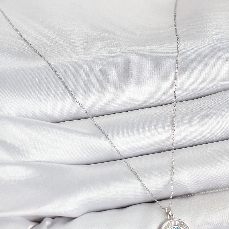 Pirinç Zirkon Taşlı Su Yolu Nazar Model Gümüş Renk Kadın Kolye