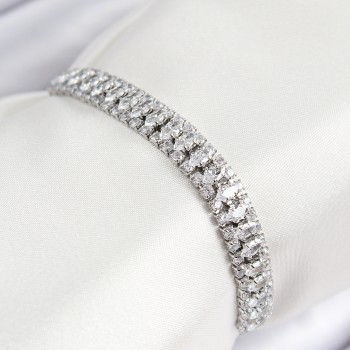 Pirinç Zirkon Taşlı Tennıs Model Gümüş Renk Asansörlü Kadın Bileklik