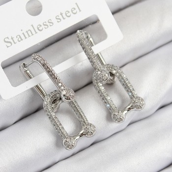 Pirinç Zirkon Taşlı Tifany Model Gümüş Renk Kadın Küpe