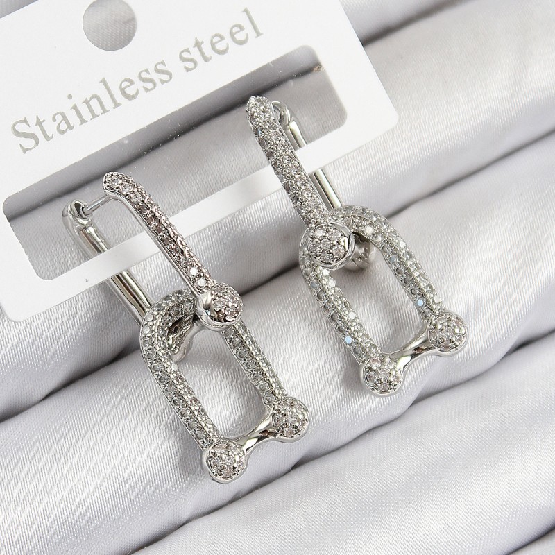 Pirinç Zirkon Taşlı Tifany Model Gümüş Renk Kadın Küpe