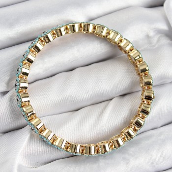 Pirinç Zirkon Taşlı Turkuaz Nazar Model Gold Renk Lastikli Kadın Bileklik