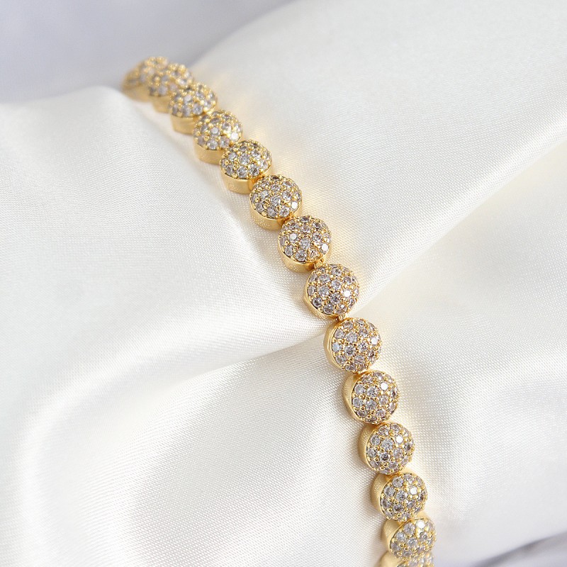 Pirinç Zirkon Taşlı Yarım Topcuk Model Gold Renk VIP Seri Kadın Bileklik