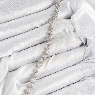 Pirinç Zirkon Taşlı Yarım Topcuk Model Gümüş Renk VIP Seri Kadın Bileklik