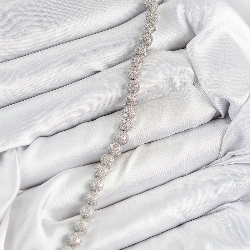 Pirinç Zirkon Taşlı Yarım Topcuk Model Gümüş Renk VIP Seri Kadın Bileklik