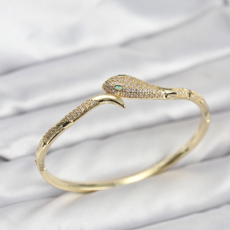 Pirinç Zirkon Taşlı Yılan Model Kadın Kelepçe Bileklik
