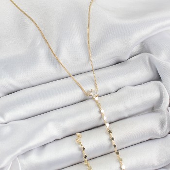 Pirinç Zirkon Taşlı Yıldız Figürlü Y Model Gold Renk Kadın Kolye