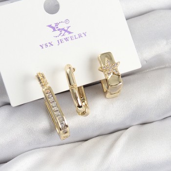 Pirinç Zİrkon Taşlı Yıldız Model Gold Renk 3'lü Kadın Küpe