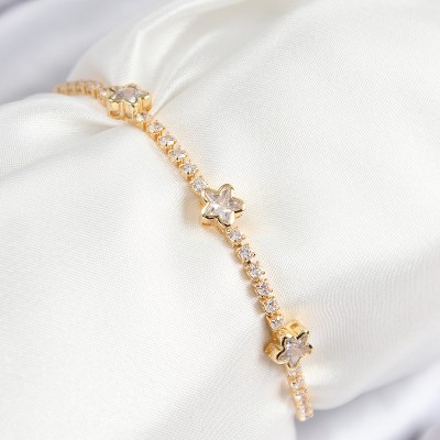 Pirinç Zirkon Taşlı Yıldız Model Gold Renk Asansörlü Kadın Bileklik