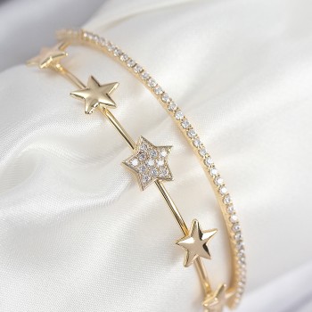 Pirinç Zirkon Taşlı Yıldız Model Gold Renk Kadın Bileklik