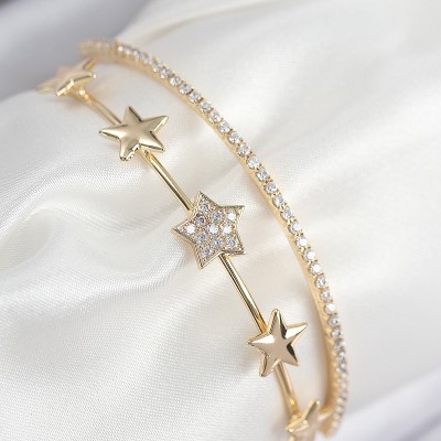 Pirinç Zirkon Taşlı Yıldız Model Gold Renk Kadın Bileklik