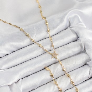 Pirinç Zirkon Taşlı Yıldız Model Gold Renk Y Kolye