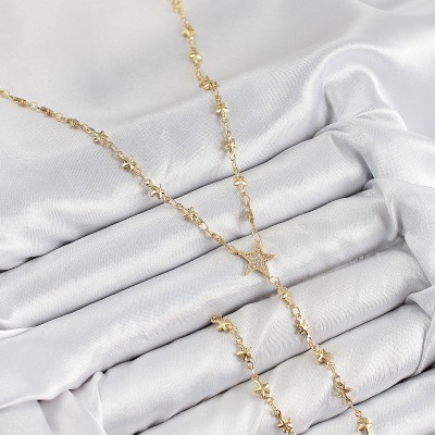Pirinç Zirkon Taşlı Yıldız Model Gold Renk Y Kolye